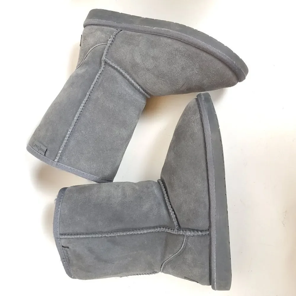 Minnetonka Women’s Olympia Boots Gray Suede Sheepskin Wool Lined Winter Size 7